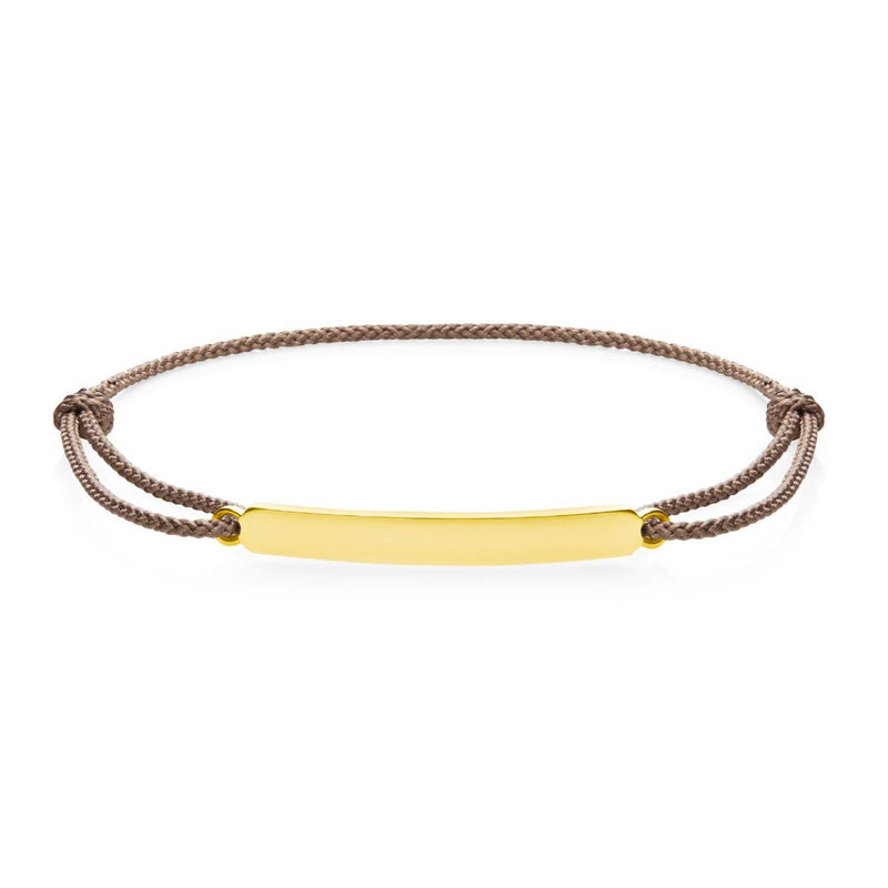 yellow gold id bracelet with natural cord