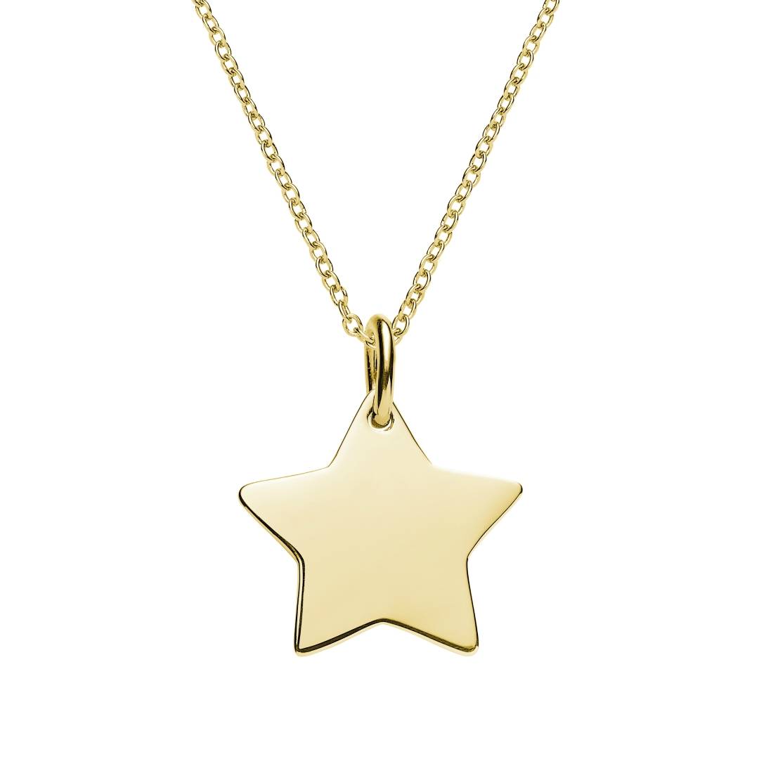 yellow gold plated star necklace engraved