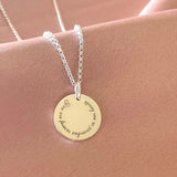curved engraving, personalised disc necklace, cursive engraving, disc pendant, engraved disc pendant