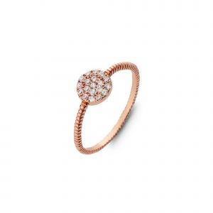 stackable sterling silver ring plated with rose gold, cubic zirconia cluster disc ring.