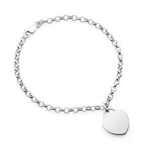 personalised rolo bracelet with heart tag pendant