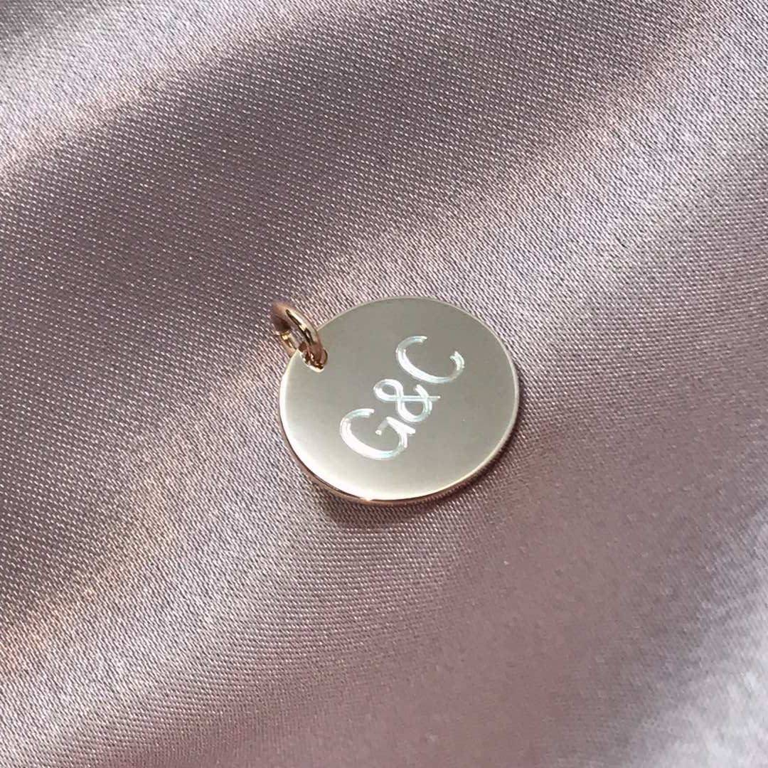 rose gold disc pendant with initials engraved