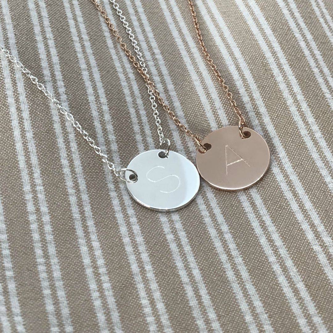 suspended disc initial necklaces