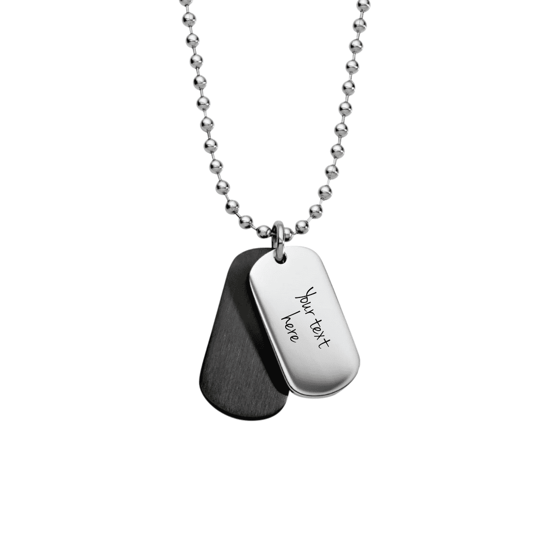 Mens black & steel double dog tag necklace