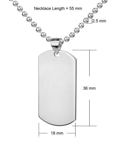 stainless steel dog tag necklace dimensions