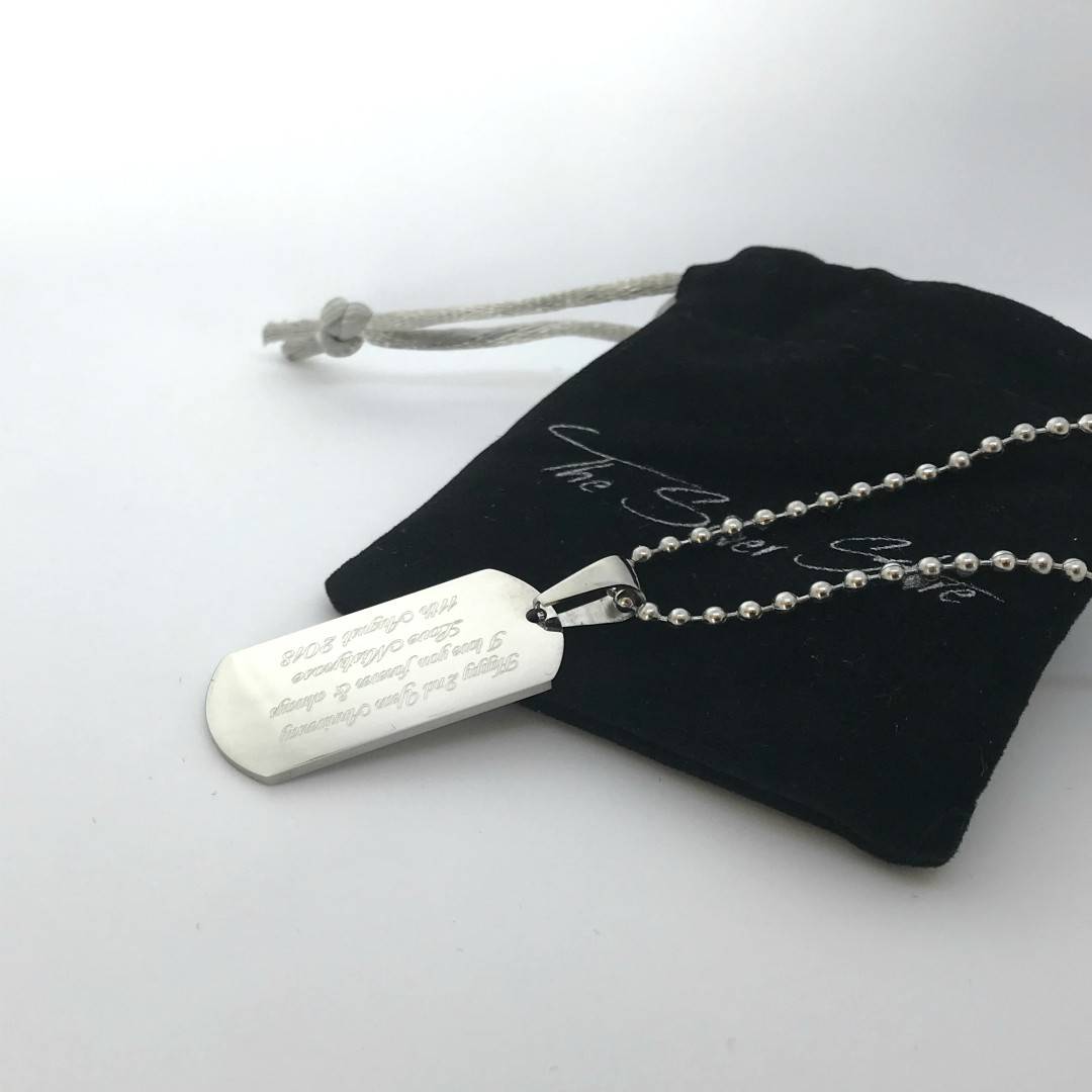 stainless steel engraved dog tag necklace for men