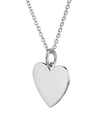 silver heart necklace side view