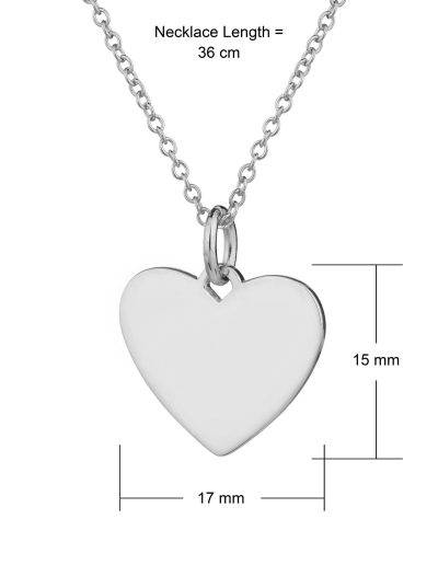 silver heart necklace dimensions