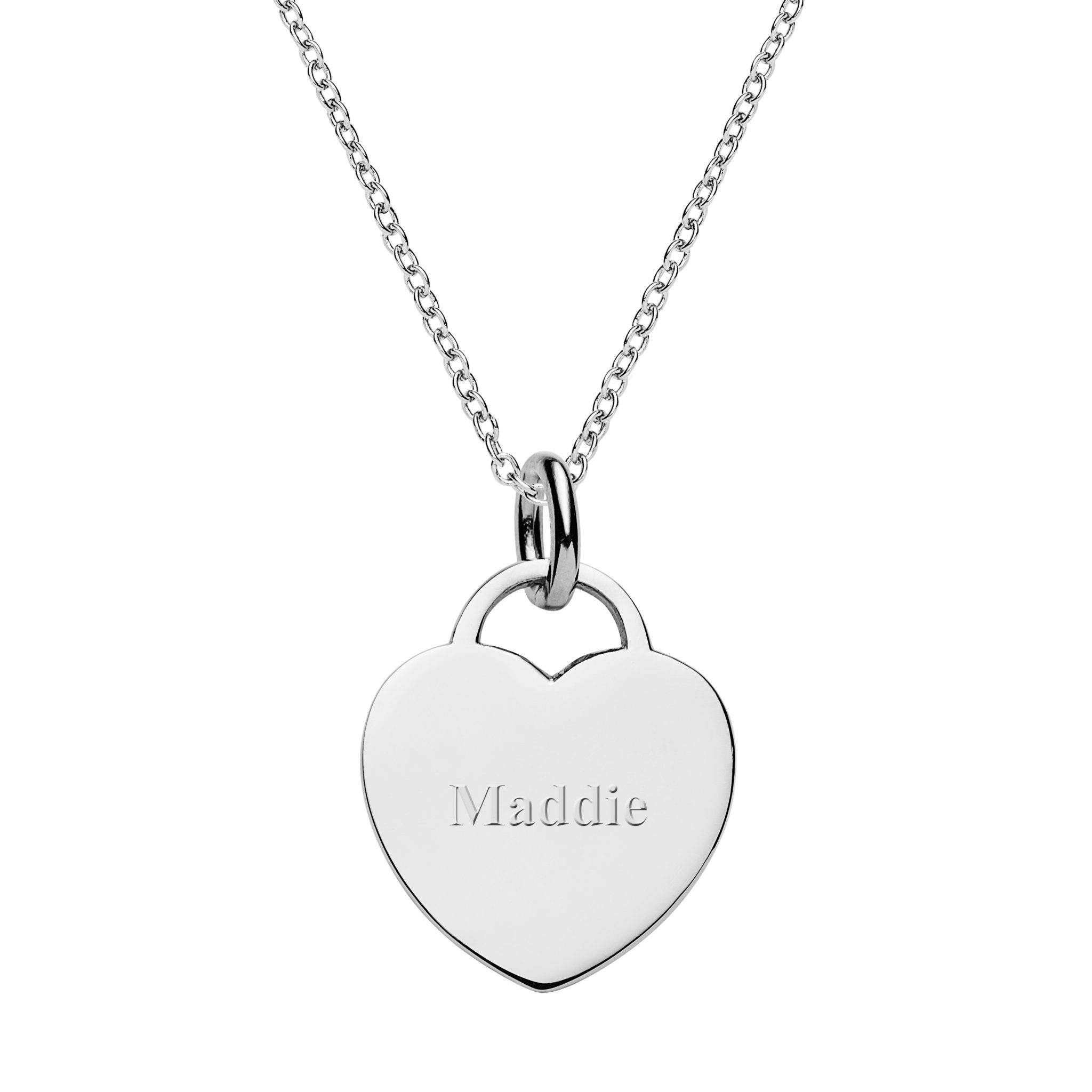 engraved silver hear tag necklace