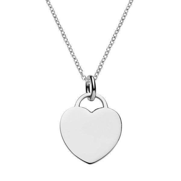 Engraved Silver Heart Tag Necklace 