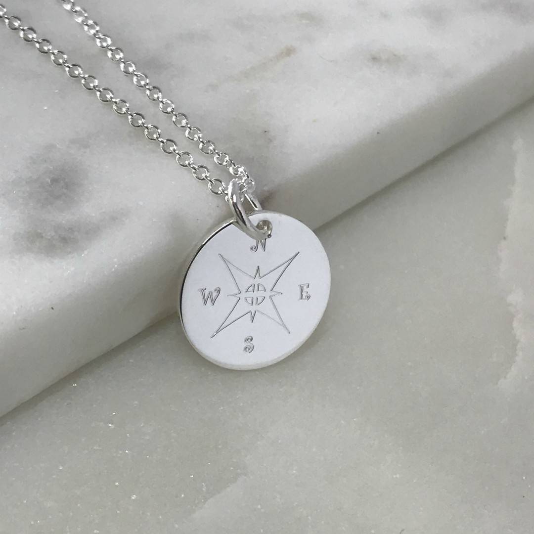 compass symbol silver necklace