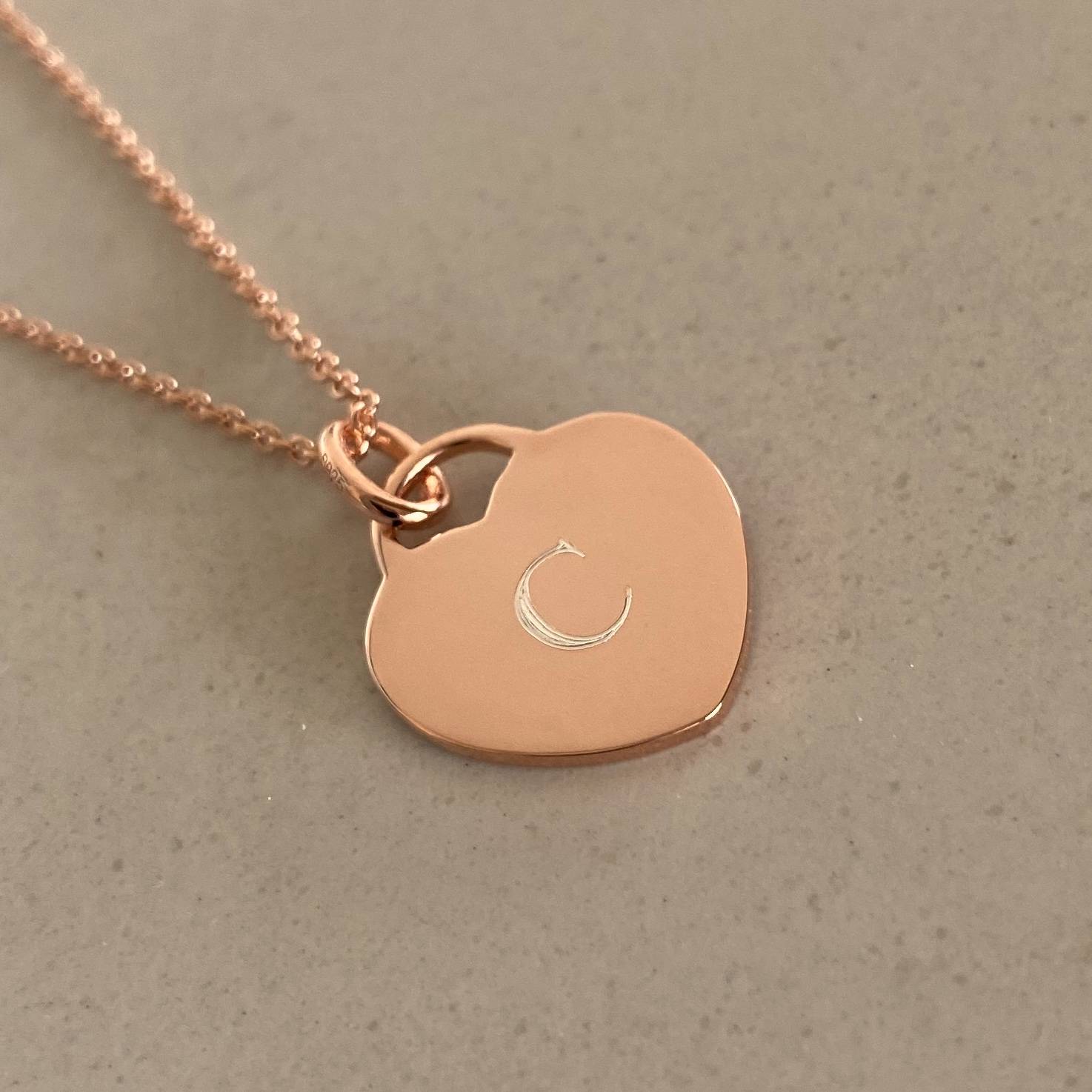 engraved heart necklace with letter C