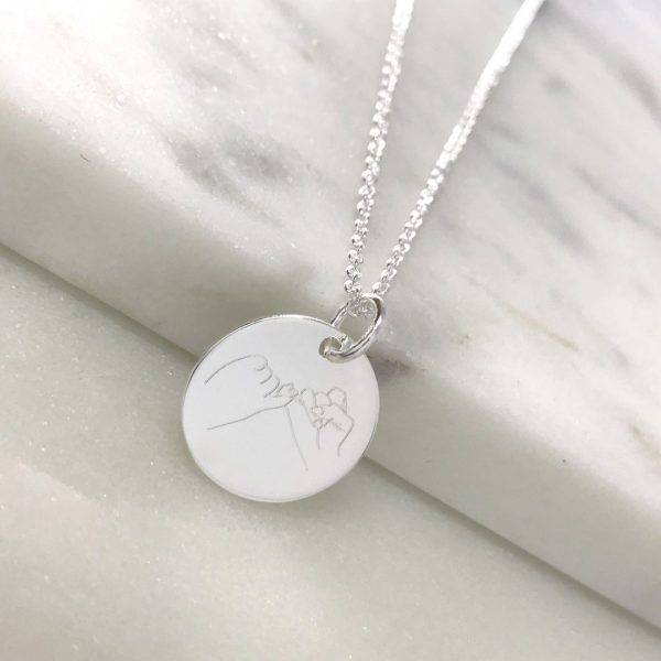 pinky promise engraved on disc necklace