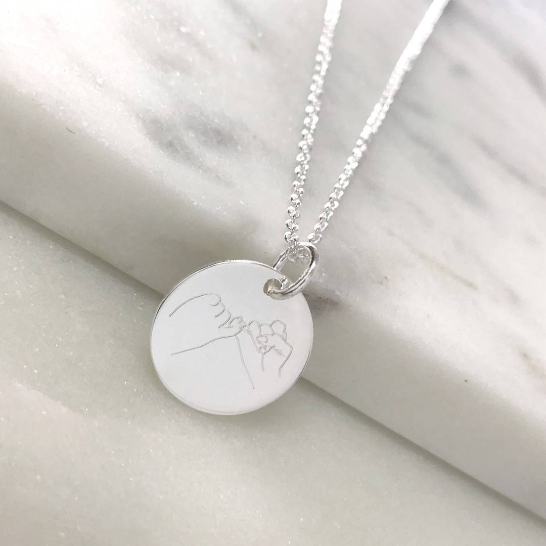 pinky promise engraved on disc necklace