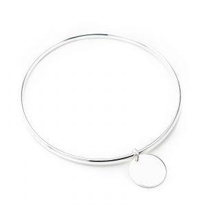 sterling silver bangle with engraved disc pendant