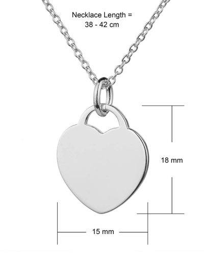 sterling silver heart tag necklace dimensions