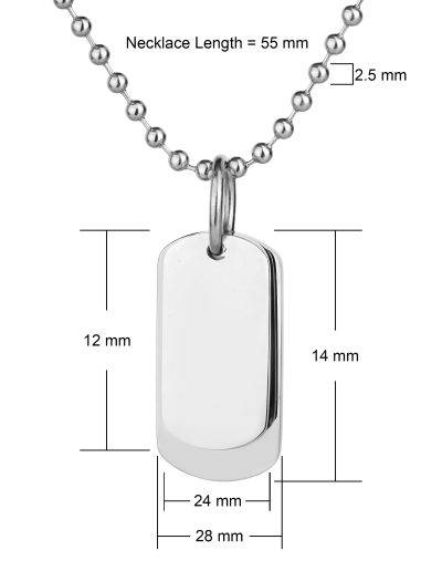 Men's Double Steel Engraved Dog Tag Necklace Dimensions