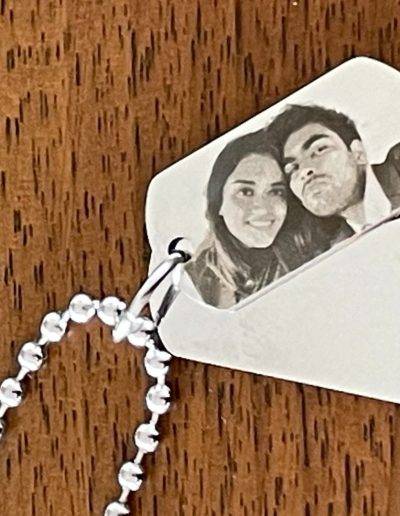 photo engraved on personalised steel double dog tag necklace