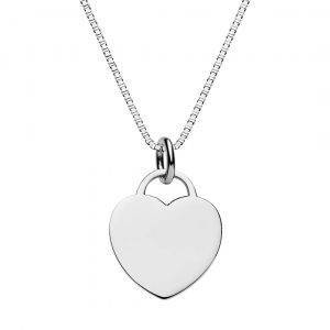 Engraved heart tag necklace with box chain