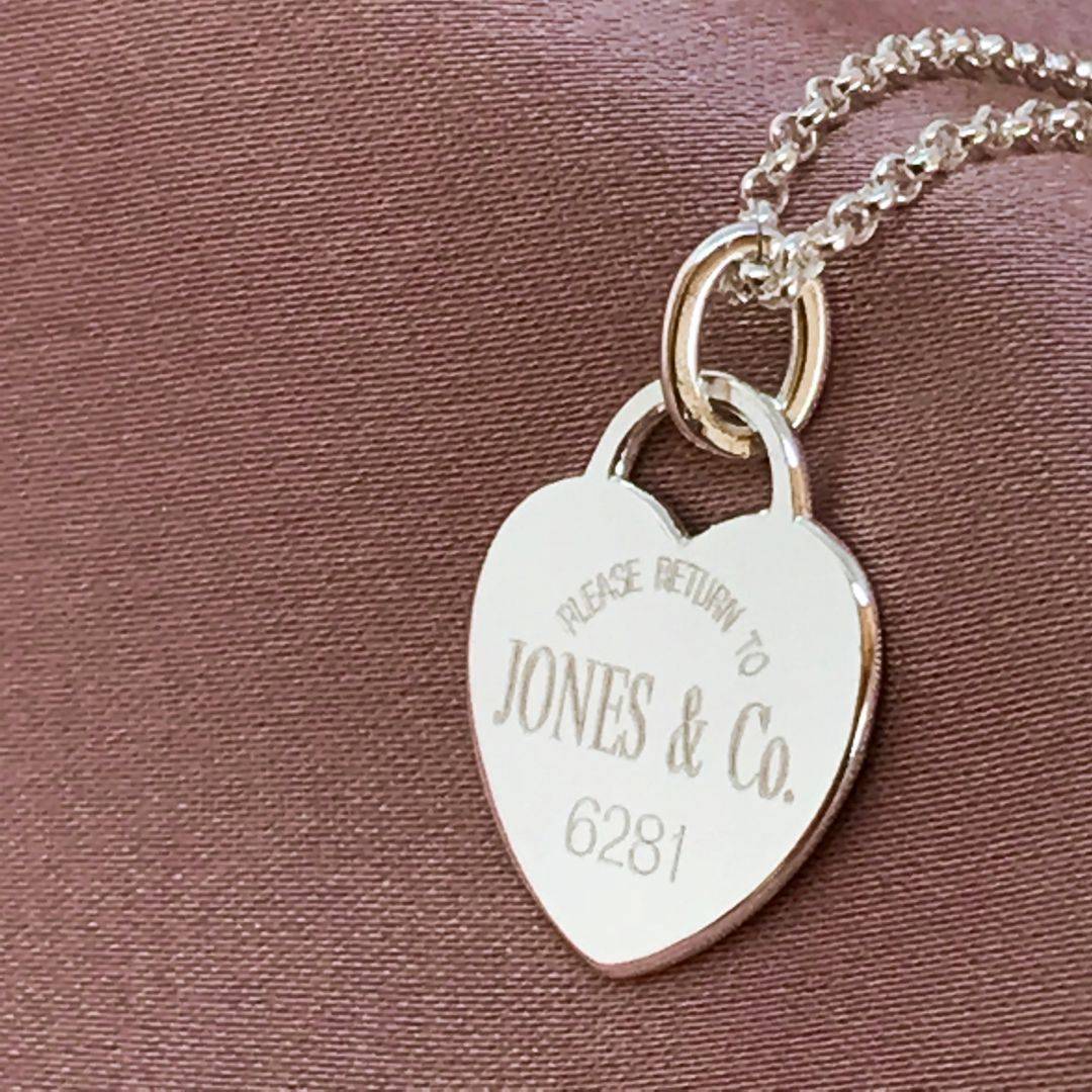 Tiffany styled return to JONES & Co. engraved on heart tag pendant