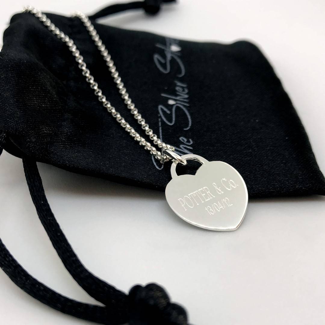 POTTER & Co. engraved on heart tag necklace