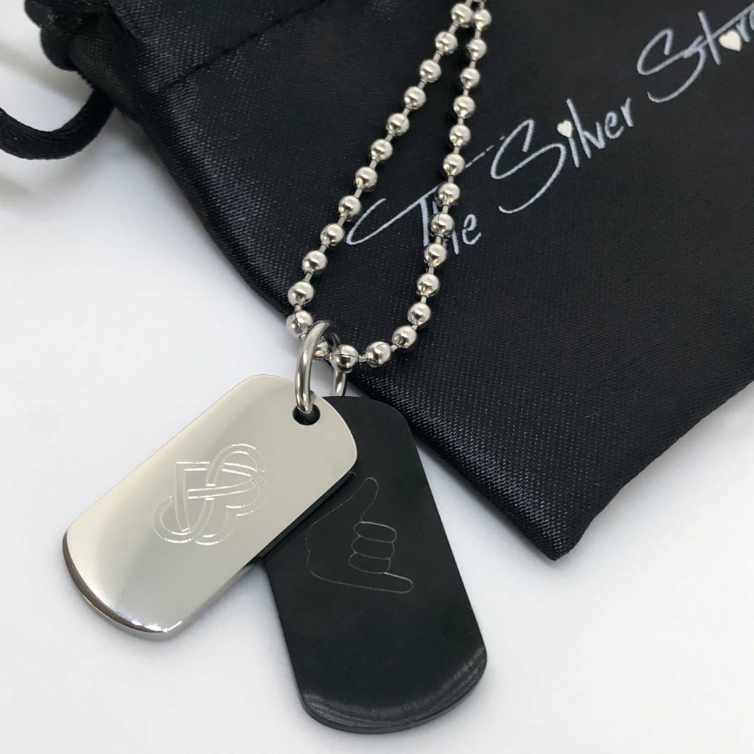 mens double dog tag necklace engraved
