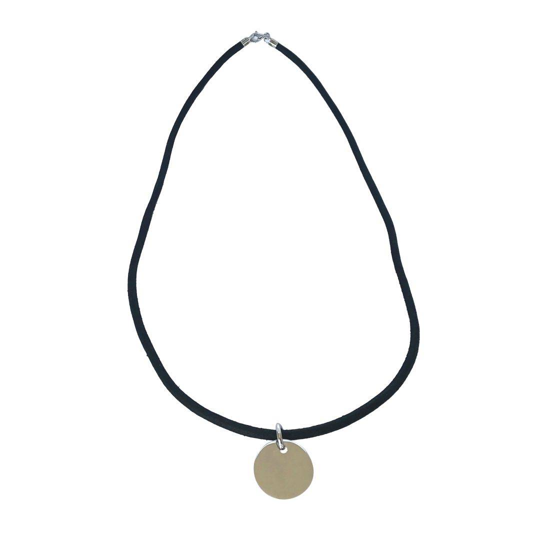 mens leather and silver disc necklace