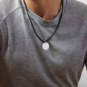 mens sterling silver disc necklace with leather chain