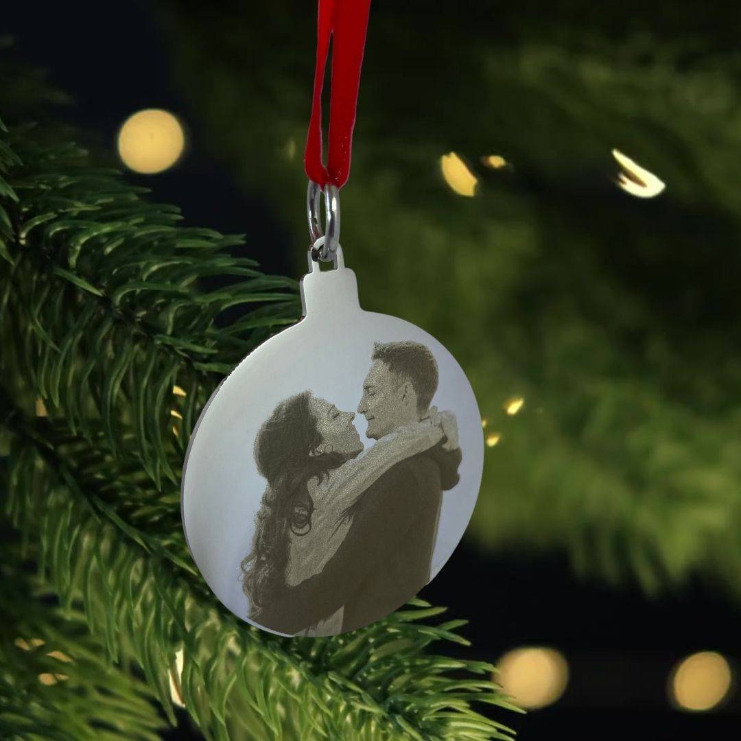christmas bauble engraved with photo