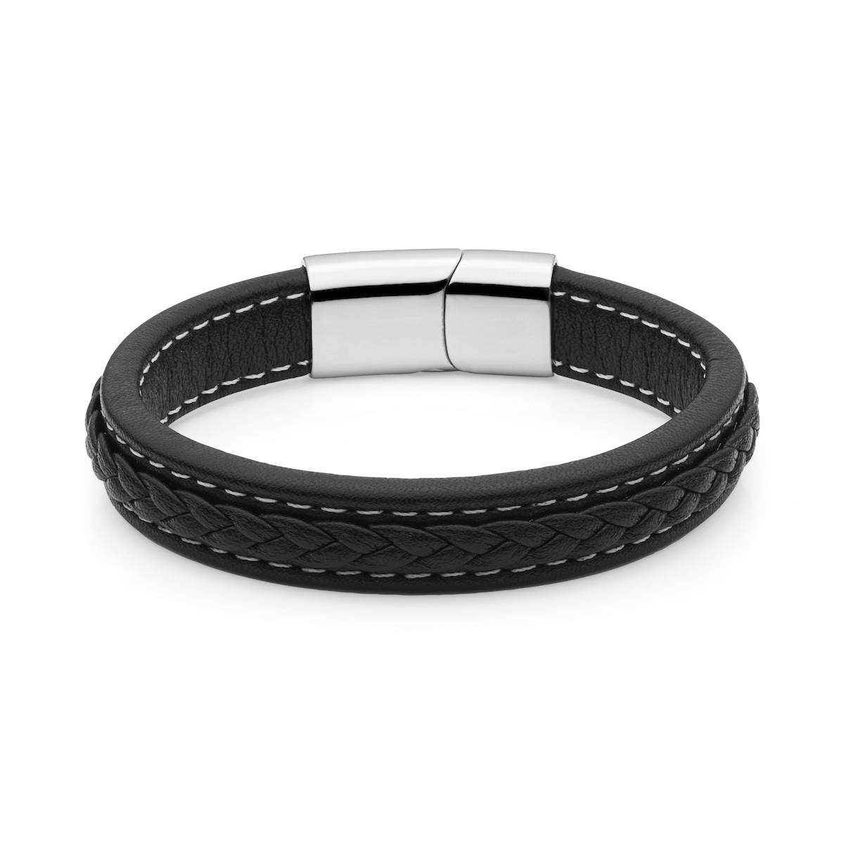Exclusive ALPHA strong black leather stainless steel bracelet | ALPHA -  DEMI+CO Jewellery