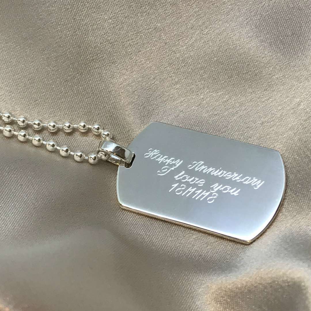 Valentine Sterling Silver Long Dog Tag Necklace With FREE Personalised Engraving 