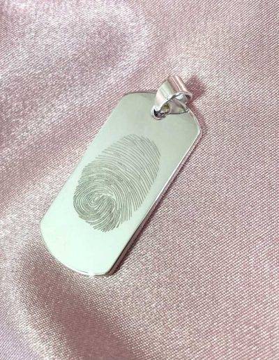 fingerprint engraved on mens sterling silver dog tag pendant