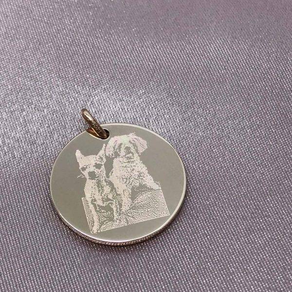photo of pet dogs engraved on rose gold disc pendant
