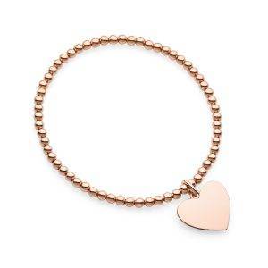 rose gold elastic bead bracelet with heart pendant
