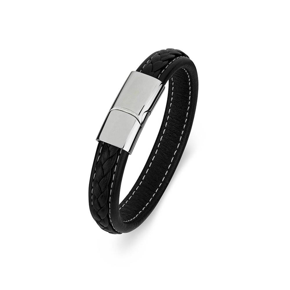 Engraved Men's Leather Bracelet | The Silver Store