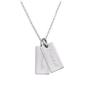 womens double mini tag necklace with names engraved