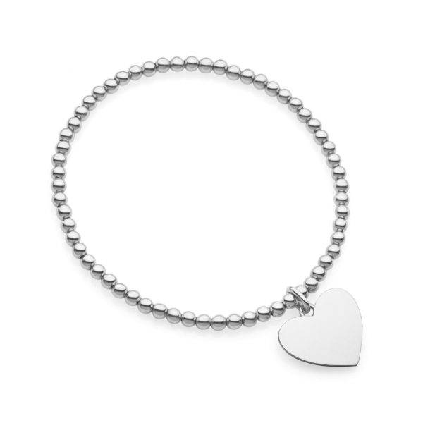 silver bead bracelet with heart charm