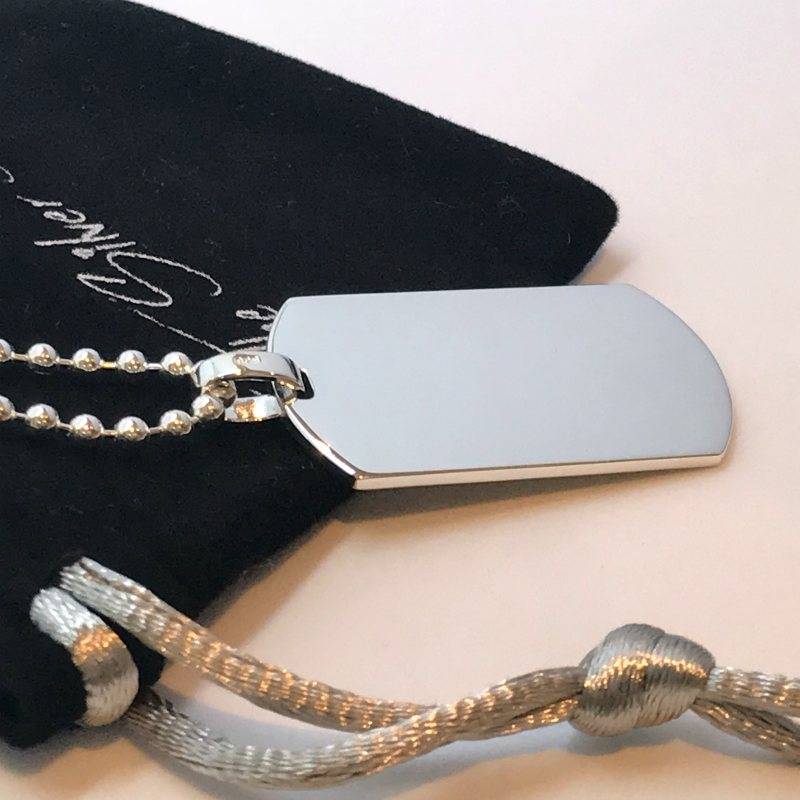 wide solid silver dog tag necklace for men personalised