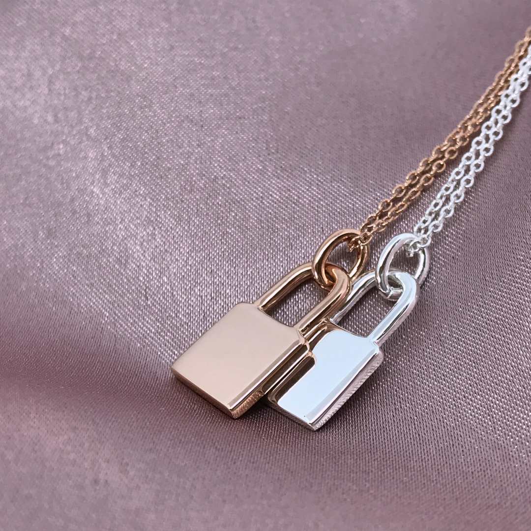 rose gold and silver lock necklace with cable chains