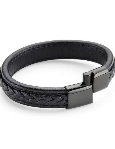 mens black leather bracelet with magnetic clasp
