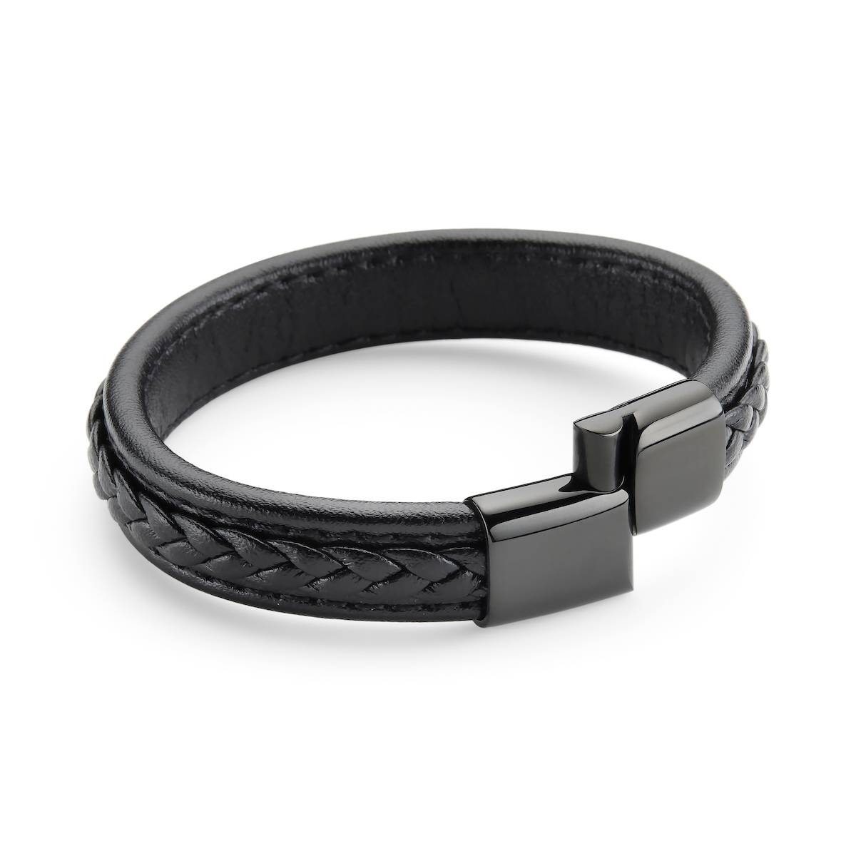 Engraved Men's Black Leather Bracelet | The Silver Store