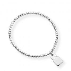 Silver stretch bracelet with lock pendant