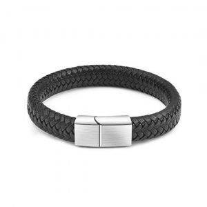 mens braided leather bracelet with engravable clasp