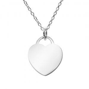 engraved large heart tag on sliding chain