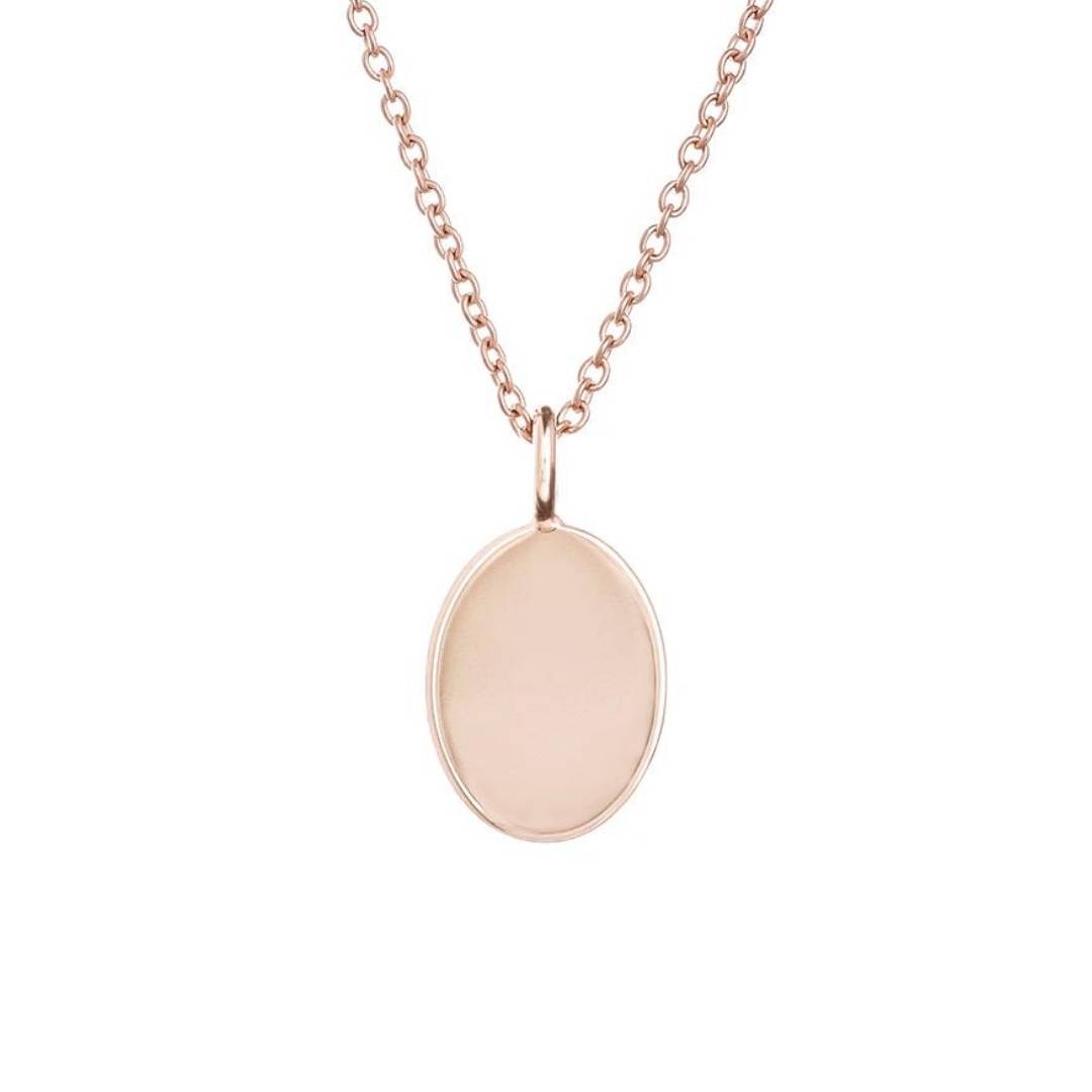 custom engraved rose gold oval pendant with cable chain