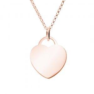 arge rose gold heart tag pendant with rolo chain