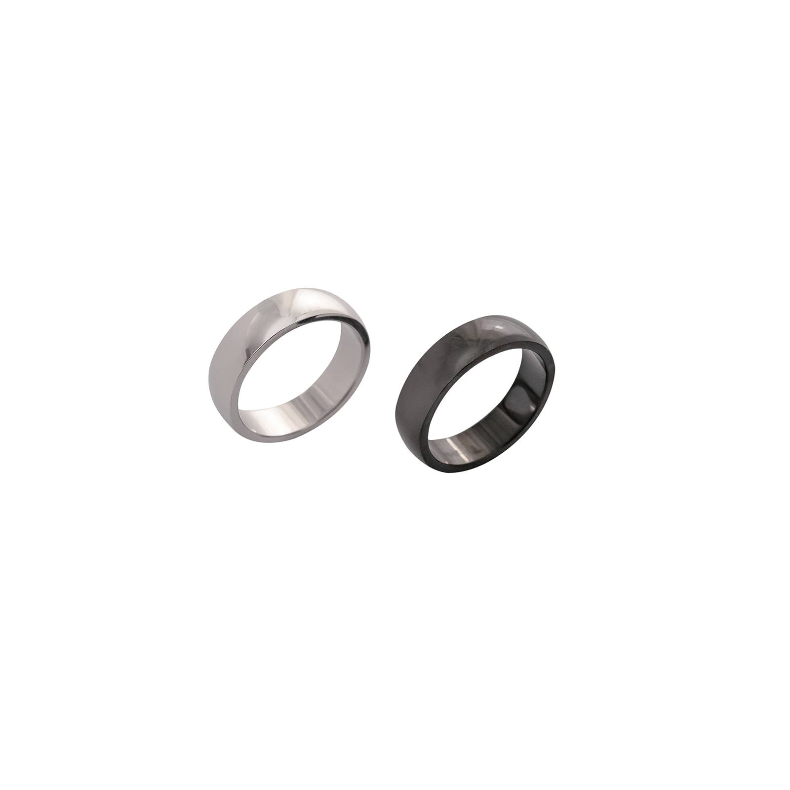 Engraved black and silver mens steel rings