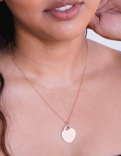 rose gold large heart tag necklace with rolo chain