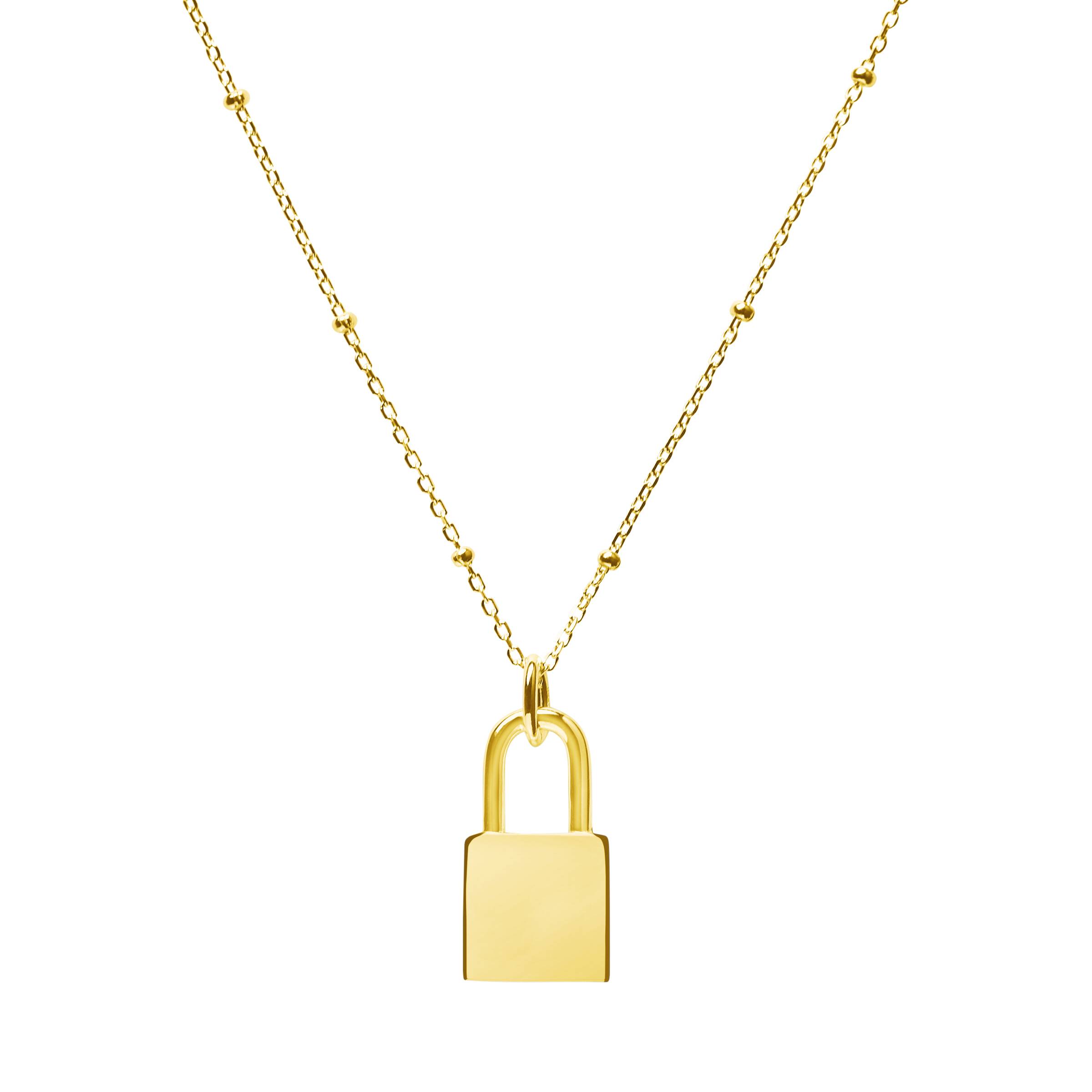 yellow gold satellite chain with lock pendant