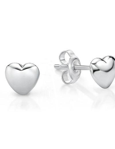 3d Love Heart Stud Earrings in Sterling Silver